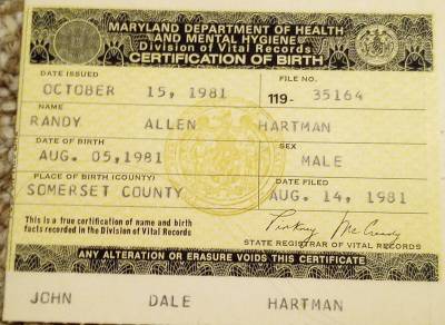 randy allen hartman birth certificate